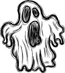 Halloween hand drawn scary ghost doodle black sketch