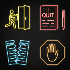 Quitting job neon icon set