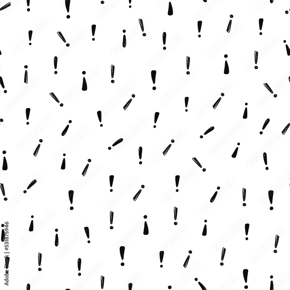 Poster hand drawn exclamation mark seamless pattern. scribble doodle exclamation point sign background. han