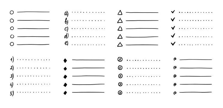 Doodle bullet list, hand drawn sketch to do checklist. Notebook schedule, task paper planner. Isolated vector illustration.