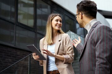 Business people discussion teamwork togetherness outdoors concept