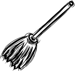 Halloween hand drawn scary broom doodle black sketch