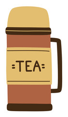 Tourist thermos with tea sketch illustration. Hiking item