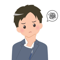悩む 若いビジネスマン,会社員のバストアップイラスト