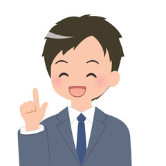 人差し指を立てる 若いビジネスマン,会社員のバストアップイラスト