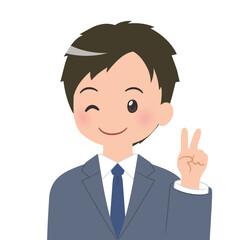 Vサインをする 若いビジネスマン,会社員のバストアップイラスト