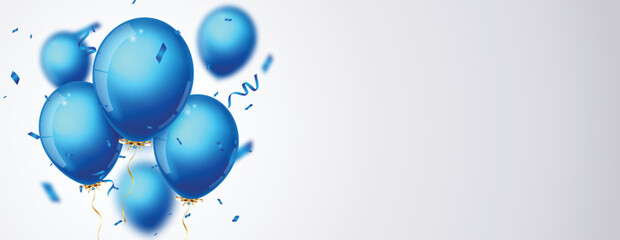 Birthday Celebrations banner with blue balloons and confetti