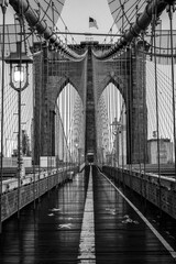 Vertical shot of the Brooklyn bridge in black and white filter