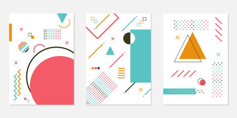 Set of memphis geometric shape template designs for notebook covers, brochures, posters, banners