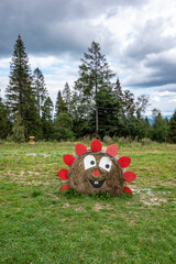 A cute figure made for children from hay on a mountain meadow