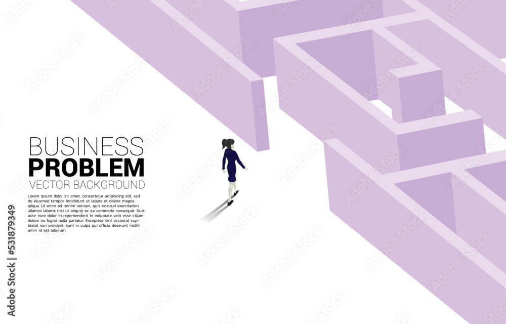 Aufkleber silhouette of businesswoman walking to enter to maze. business concept for problem solving and solut