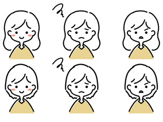 笑顔・困り顔・怒り顔の女性2種6パターン