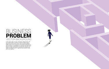Silhouette of businesswoman walking to enter to maze. Business concept for problem solving and solution strategy