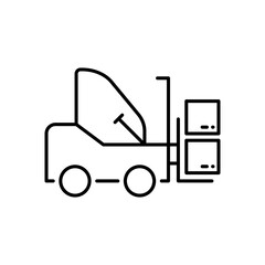 Forklift Truck Line Icon. Fork Lift on Warehouse Linear Pictogram. Cargo Machine Loader Outline Icon. Delivery Service Vehicle Transportation Equipment. Editable Stroke. Isolated Vector Illustration