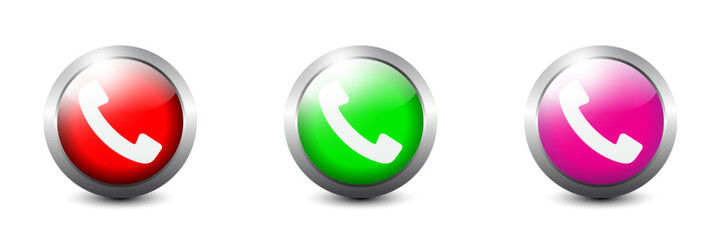 Сolorful phone glossy ball icons. Phone call glossy buttons. Flat vector illustration.