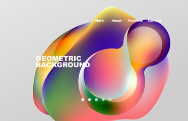 Landing page abstract liquid background. Flowing shapes, round design and circle. Web page for website or mobile app wallpaper