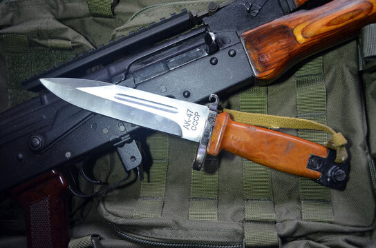 AK-47 USSR knife in Kiev,Ukraine. September 16, 2022.