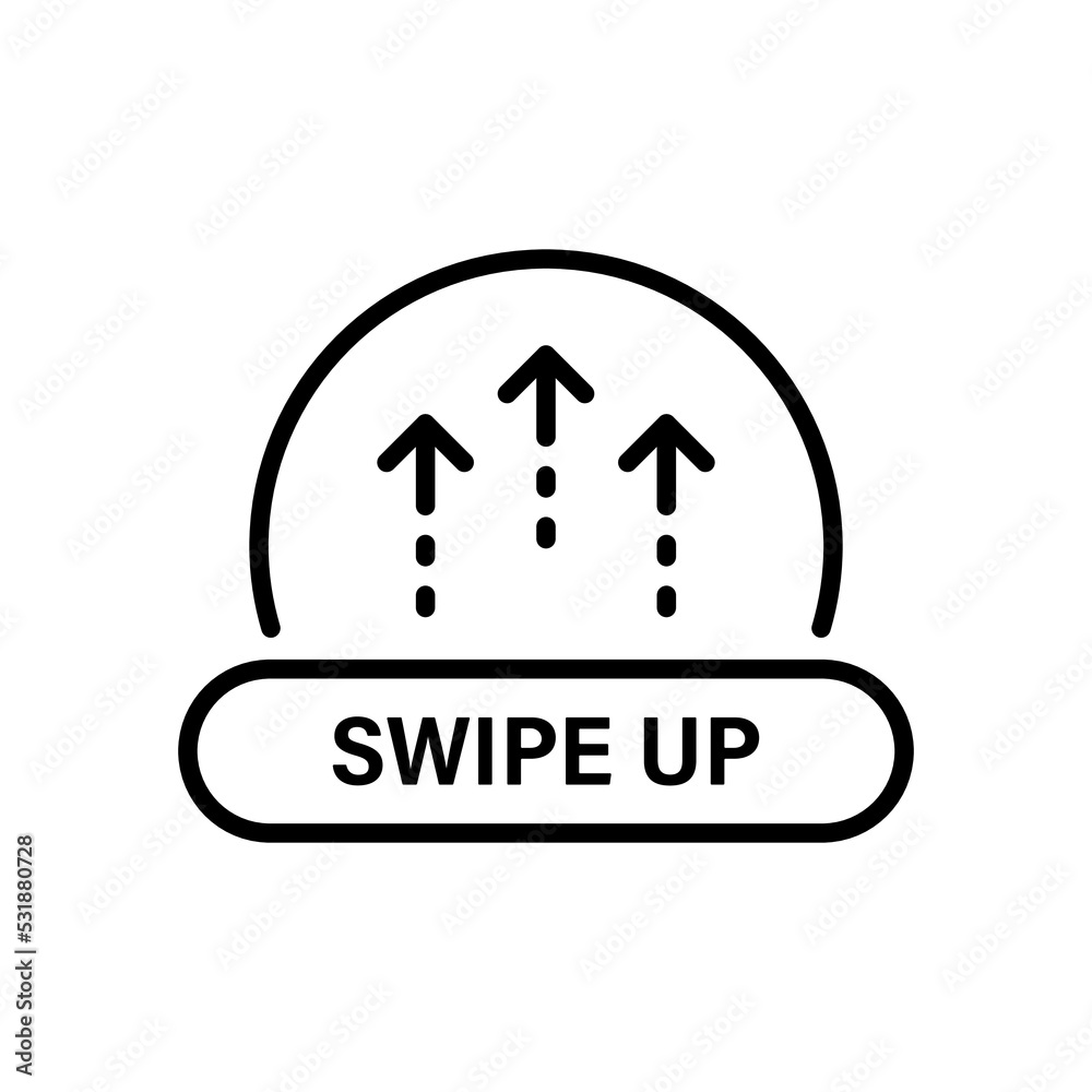 Poster move arrow next button in internet social app line icon. swipe up linear pictogram. drag element scr