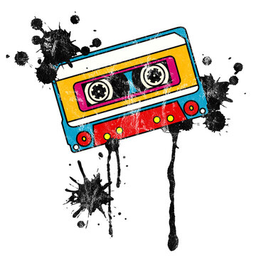 Music, tape, cassette, retro, splash, 80s, 90s, isolated