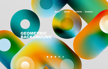 Circles and round shapes landing page abstract geometric background. Web page for website or mobile app wallpaper
