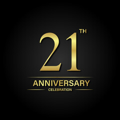 21th anniversary celebration with gold color and black background. Vector design for celebrations, invitation cards and greeting cards.