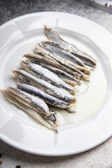 sardines fillet anchovy seafood healthy meal food snack diet on the table copy space food background rustic top view