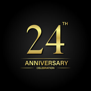 24th anniversary celebration with gold color and black background. Vector design for celebrations, invitation cards and greeting cards.