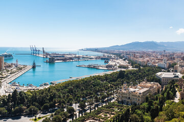 Naklejka na ściany i meble Landscape panoramic view from above in Málaga, Spain