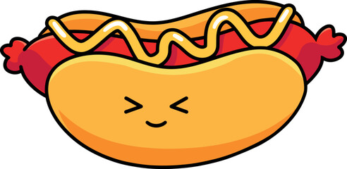 Cute hotdog sandwich kawaii sticker - obrazy, fototapety, plakaty