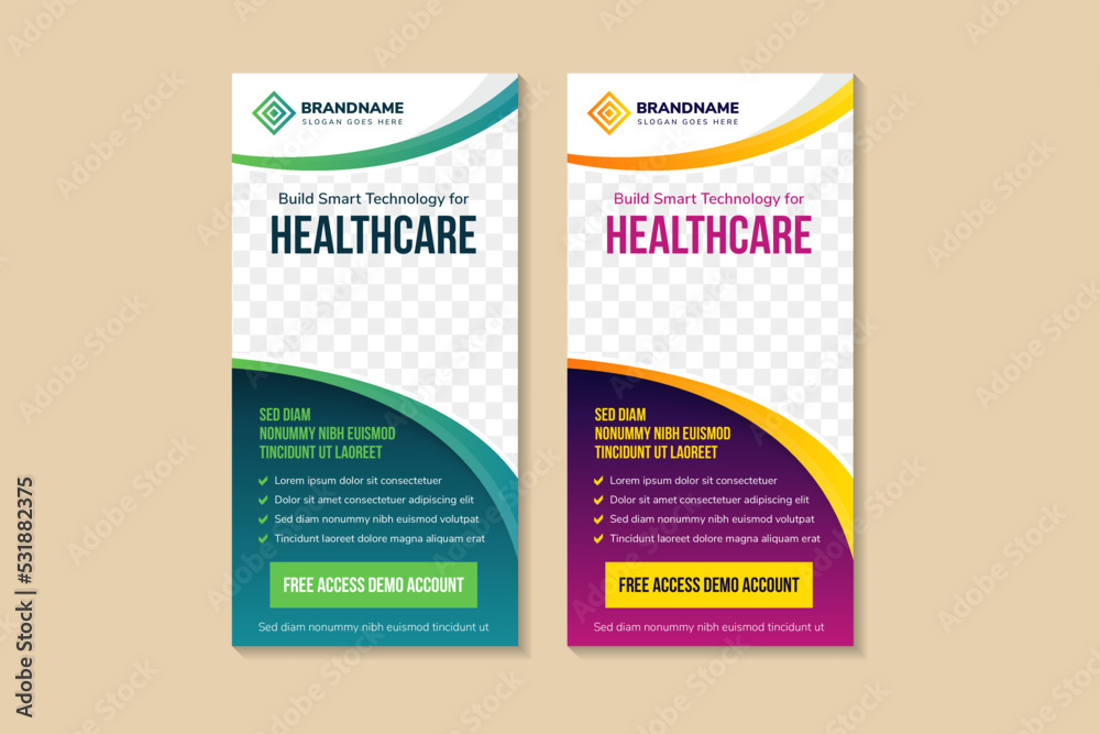 Poster set of abstract curve vertical roll up banner design template for build a smart technology for healt