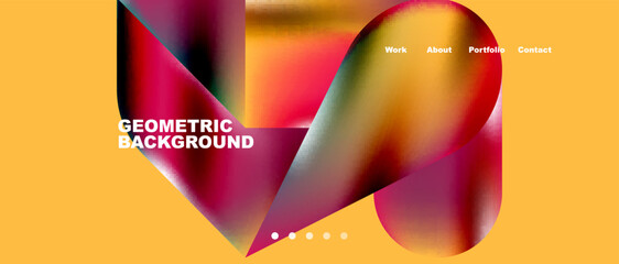 Glassmorphism landing page background template. Colorful glass shapes with metallic effect abstract composition for wallpaper, banner, background