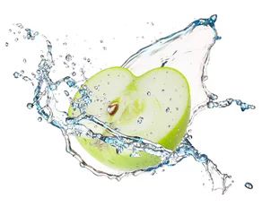 Poster De helft van verse groene appel op witte achtergrond © Pixel-Shot