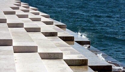 White marble steps of the Sea organ in Zadar, Croatia - obrazy, fototapety, plakaty