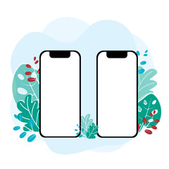 two empty phones on a background of leaves