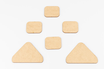 Workflow flowchart of business management concept, flow chart, diagram action plan processing with wooden plates on white background.