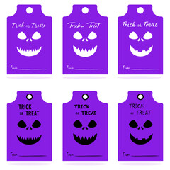 Ghost or scary face of Halloween Day tags and sign.