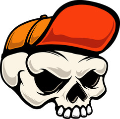 Illustration of a skull in skateboarder cap. Design element for poster, card, banner, sign. Vector illustration © liubov