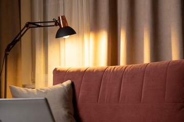 The lamp in the living room turns on and off
