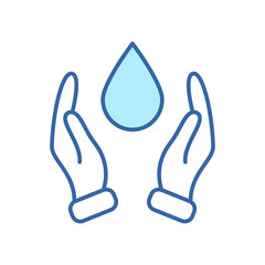 Hand Protecting Water Linear Icon. Two Hand and Drop Line Icon. Save and Protection of Water. Sign for Ecology. Editable stroke. Vector illustration