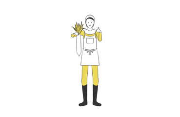 大根を持つ農家の女性のシンプルなイラスト