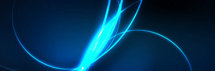 Blue neon glowing lines, magic energy space light concept, abstract background wallpaper design