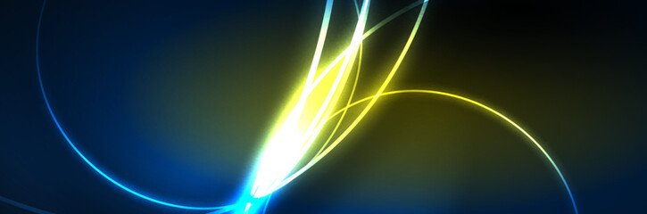 Blue neon glowing lines, magic energy space light concept, abstract background wallpaper design