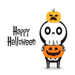 Cute halloween skeleton cartoon. Skeleton in halloween day. Halloween character cartoon. Happy halloween greeting card. 