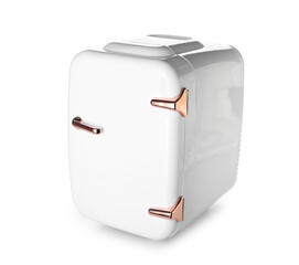 Small cosmetic refrigerator on white background