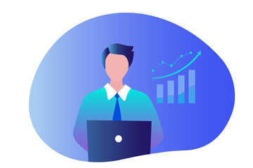 Business development and growth concept. Businesswoman working with arrow up and graph chart future growth vector illustration
