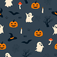 halloween seamless pattern with pumpkins