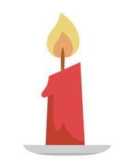 Burning red candle. Design element in cartoon style.