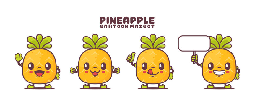 pineapple cartoon mascot with different expressions