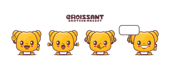 croissant cartoon mascot with different expressions