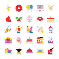 Fototapeta na wymiar Christmas, Party and Celebration Colored Vector Icons